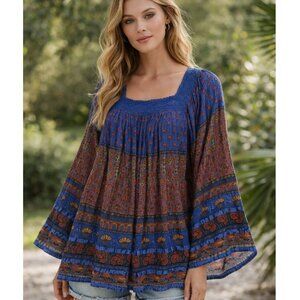 Marisol Peasant Blouse Top Tunic Bohemian Crochet Floral Cotton size 1X
